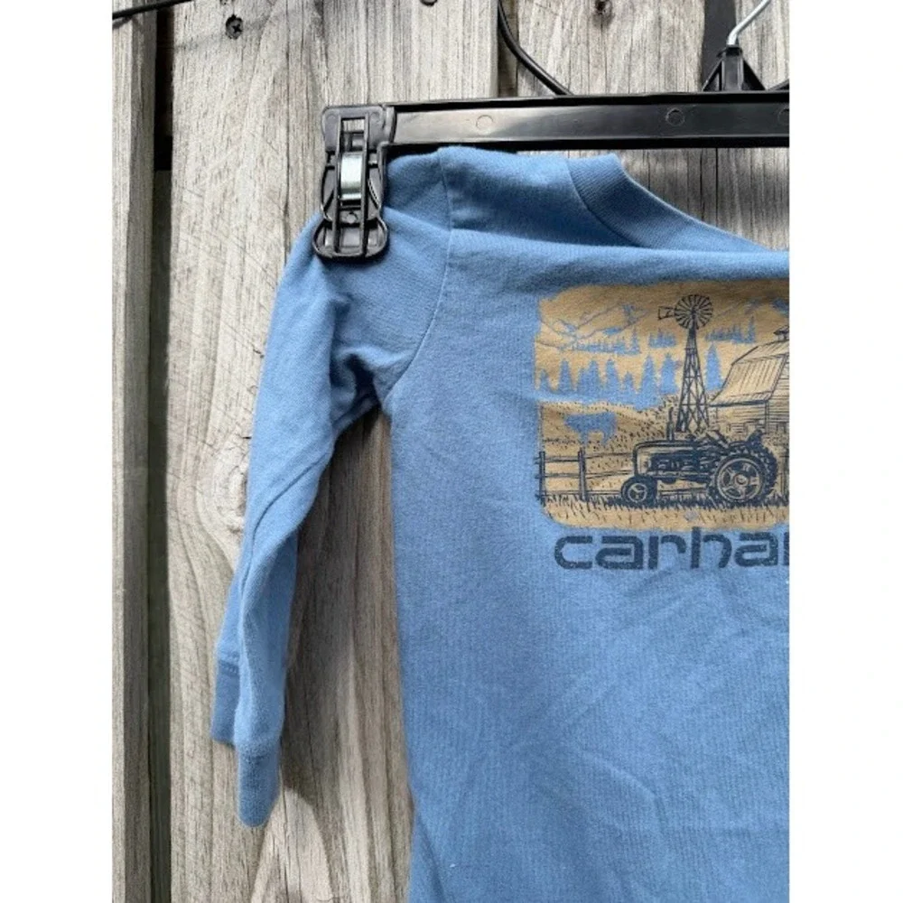 Farm Carhartt Bodysuit Kids 12M Blue Graphic Tractor Barn Long Sleeve Workwear